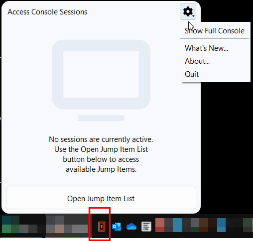 Icône de la barre d’état système de Windows pour le mode d’accès à l’infrastructure sélectionné et menu affichant les options.