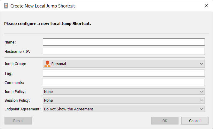 Créer un nouveau raccourci de Jump local